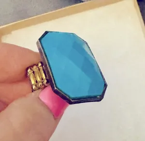 Turquoise Rectangular Statement Adjustable Ring Blue thumbnail 2
