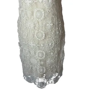 Ralph Lauren Crochet Lace Dress Women Medium Ivory Short Sleeve Shift Mini Retro thumbnail 5