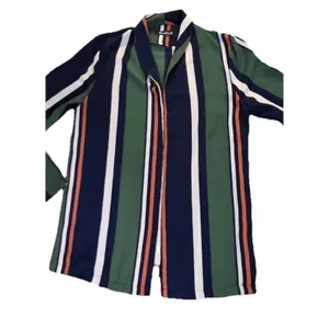 Nana Macs Women's Blue green Striped Boho Retro 90s‎ Y2K Long Sleeve Blouse Top Sz Medium thumbnail 3