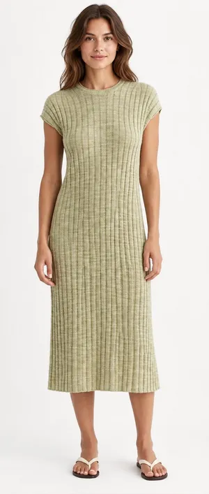 Everlane NWT Column Cotton Linen Eucalyptus Green Midi Dress Medium thumbnail 1