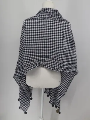 J.Crew Navy White Gingham Plaid Pom Pom Scarf 100% Cotton NWT Preppy Picnic thumbnail 9