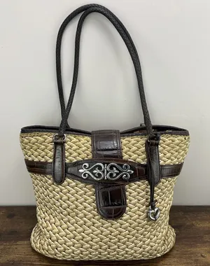 Brighton Straw Tote KORA Lined Purse Bag w/ Leather‎ Trim & Heart Charm Vintage thumbnail 1