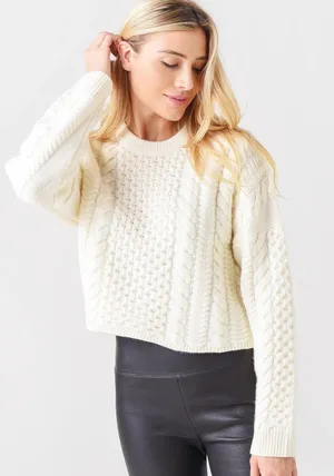 Naadam Wool Cashmere Cable Knit Cropped Sweater Cream Ivory Medium thumbnail 1