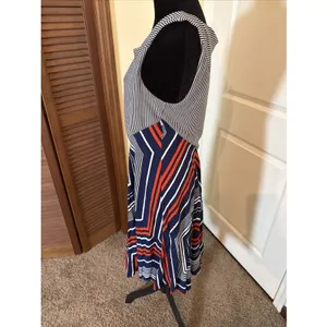Maeve Anthropologie Cameron Striped Blue White Asymmetrical Swing Dress Size M thumbnail 2