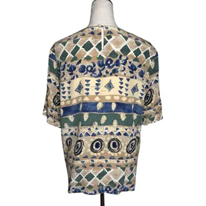 Vintage Nora Noh 100% Silk Abstract Print Blouse Geometric Top 14 | Wearable Art thumbnail 3