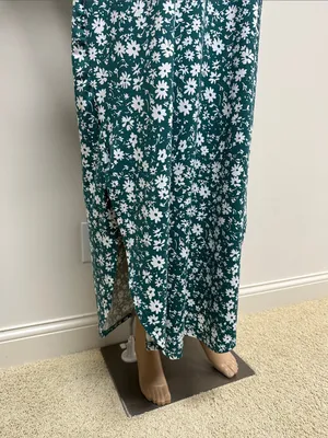 Green Floral Maxi Dress with White Daisy Floral Print Pockets size 2XL thumbnail 4