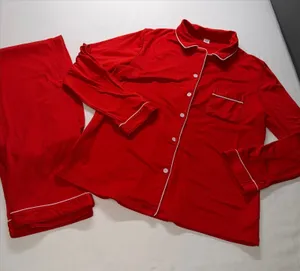 Unbranded Pajama Set Womens‎ Medium Red Long Sleeve Button Up Piping Sleepwear thumbnail 1