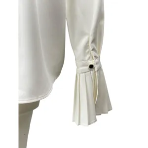 Commense Womens White Long Bell Sleeve Pleated Button Up Blouse Shirt Top Size S thumbnail 3