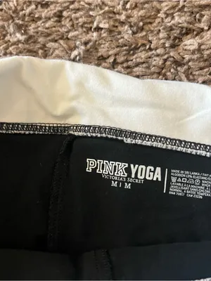PINK Victoria's Secret Black Leggings with White Decorative Waistband thumbnail 3