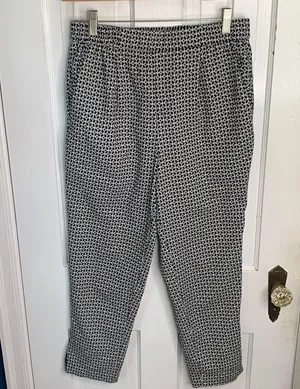 Anthropologie Black Larkin Jacquard Trouser Pant in Black Motif W-257 Sz S thumbnail 1