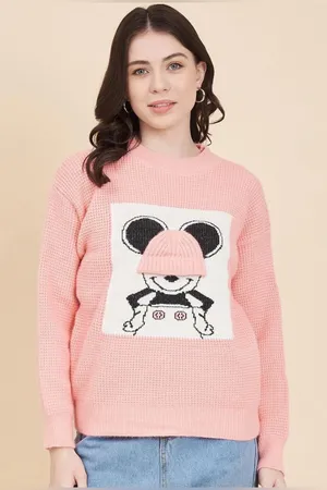 Women's Pink Crewneck Graphic Knit Sweater thumbnail 1