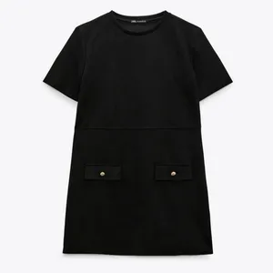 Zara Black Faux Suede Round Neck Short Sleeve Casual Mini T-Shirt Dress Size M thumbnail 12