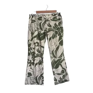 Zara Basic Olive Green and Cream Boho Floral Patterned Pants thumbnail 2