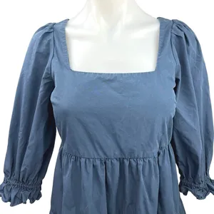 Madewell Lizzie Poplin Blue Puff Sleeve Square Neck Tiered Babydoll Mini Dress 0 thumbnail 10