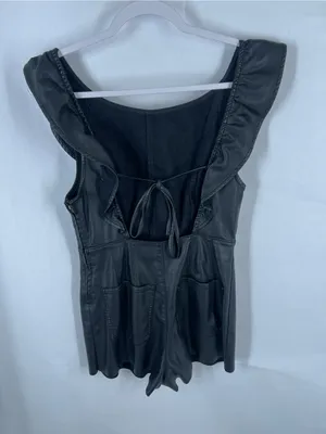 Free People Simone Vegan Short Suit Black Faux Leather Romper XS thumbnail 4