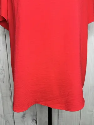 Entro Womens Sz Large Red V-Neck Short Sleeve Blouse Top thumbnail 3