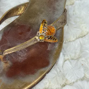 Gucci Gold and Brown Sandals with Metallic Straps thumbnail 4