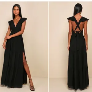 LULU's Prom Sexy Romantic Wedding Bridesmaid Tiered Ruffles Flowy Maxi Dress thumbnail 2