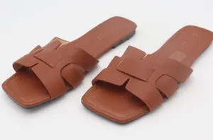 FASHION Brown Textured H-Band Flat Slide Sandals Square Toe Size 10 43 0050 thumbnail 1