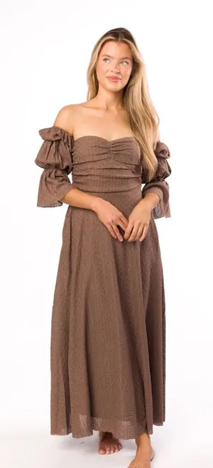 Worth Collective NWT Corrine Tiered Sleeve Maxi Dress with Pockets in Deep Mocha - Bump Friendly thumbnail 1