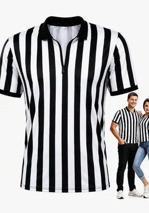 Women’s Black & White Striped Referee Polo Shirt size small thumbnail 1