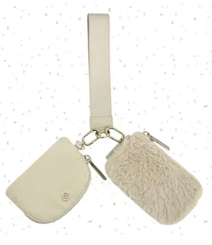 Lululemon Dual Pouch Wristlet Plush Fleece Natural Ivory Gold Cozy Fall Wallets thumbnail 1