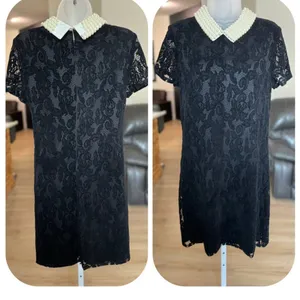 BETSEY JOHNSON Pearl Collar Elegant Black Lace Dress with White Pearl Collar thumbnail 3