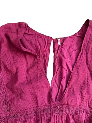 FREE PEOPLE Fuchsia Lace Trim Long Sleeve Romper Size Small thumbnail 4