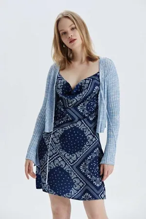 CIDER blue bandana paisley cowl neck cami bodycon mini dress size XS thumbnail 2