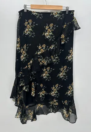 Luna Skies Y2k Floral Midi Skirt Women‎ Sz XL Black Feminine Dark Fairy Coquette thumbnail 1
