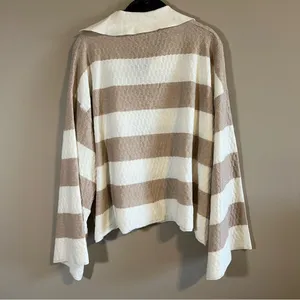 Princess Polly Rick Oversized Stripe Collar Sweater Beige, White 10 thumbnail 10