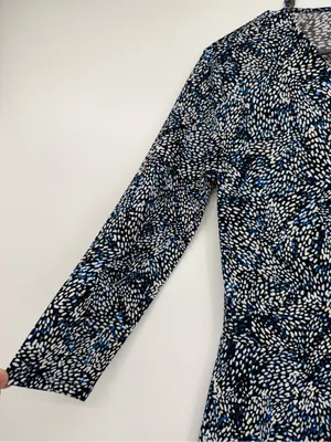 White House Black Market Navy & White Printed 3/4 Sleeve Wrap Midi Dress thumbnail 4