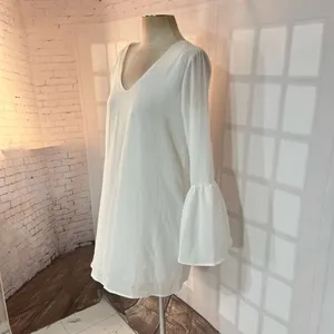 🔥🔥 5/$25 sale 🔥🔥 Lulu’s Far Wanderings Ivory Long Sleeve Shift Dress size small thumbnail 7