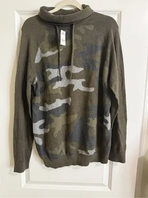 Express Camo Cowl Neck 100% Cotton Sweater NWT L thumbnail 1