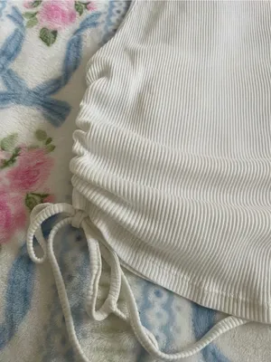 H&M White Ribbed Side-Tie Tank Top thumbnail 3