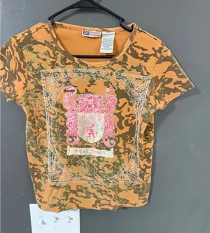 Faded Glory Vintage Orange Camo Graphic Tee Free Spirit‎ Crest Y2K Grunge M thumbnail 1