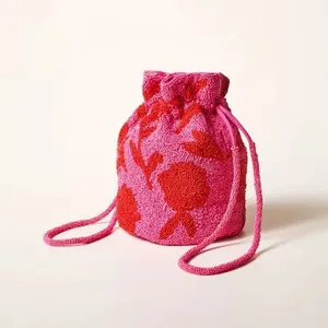 NWT Kate Spade x Target Beaded Floral Bucket‎ Bag Pink/Red Drawstring thumbnail 3