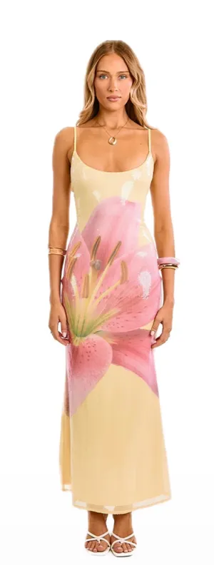 New bought for $98 Altar'd State yellow & pink floral maxi dress with sequins, size S #floral #sequins thumbnail 1