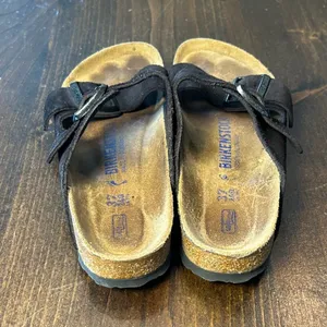 Birkenstock Arizona Slide Sandals 37 L6 M4 Black Suede Soft Footbed Boho Summer thumbnail 8