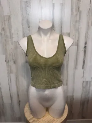 JoyLab Two Piece Set Womens Small Olive Green Ribbed Crop Tank Biker Shorts thumbnail 3