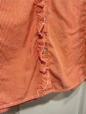 L.L. Bean Size 1X Pink Stripe Ruffle Front Lightweight Cotton Button Down Shirt thumbnail 7
