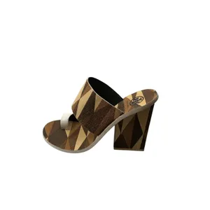 Tory Burch Geometric Marquetry Block Heel Sandals Brown White Leather 7.5M thumbnail 4