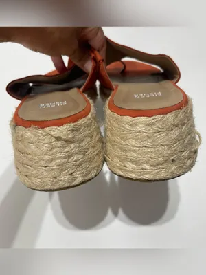Eileen Fisher Tarry Sandals Women's 11 Orange Nubuck Toe Loop Espadrille Wedge thumbnail 3