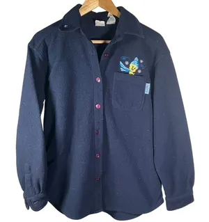 Looney Tunes Tweety Bird‎ Fleece Shirt Jacket Womens Small Embroidered Cartoon thumbnail 1