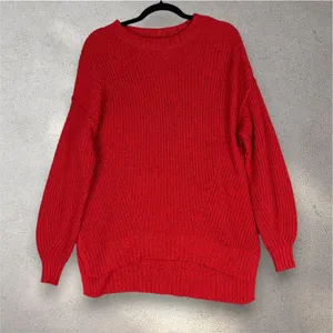 American Eagle Knit Crewneck Sweater Women's XXS Red Oversized Cozycore Academia thumbnail 3