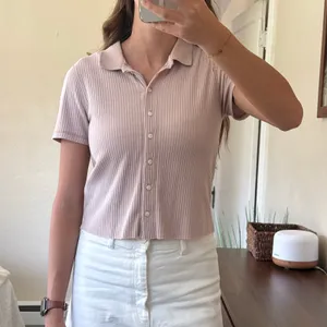 Abercrombie & Fitch Pink Ribbed Button Front Polo Top Size Medium thumbnail 1