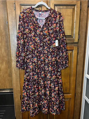 🌸OLD NAVY Floral Tiered Ditsy Midi Swing Dress Boho Size M thumbnail 3