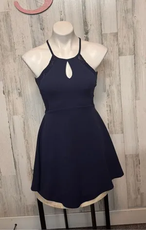 Speechless Navy Halter Lace Skater Dress Size 3 thumbnail 1