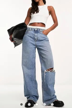 As Seen On Screen NWT DESIGN dad jeans in mid blue with rips. Size 30/32. thumbnail 1