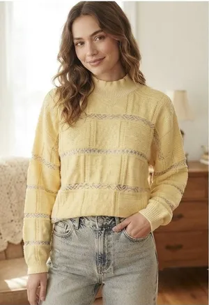 Vintage Basic Editions Knit Sweater Striped Cream Blue‎ Acrylic Size Medium Gold thumbnail 1